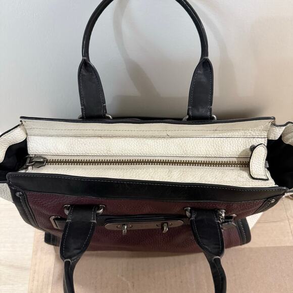 Coach Swagger Colorblock Burgundy White Pebbled Leather Carryall Purse Bag - Picture 4 of 11